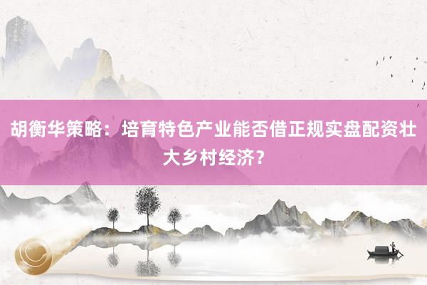 胡衡华策略：培育特色产业能否借正规实盘配资壮大乡村经济？