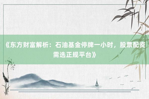 《东方财富解析：石油基金停牌一小时，股票配资需选正规平台》