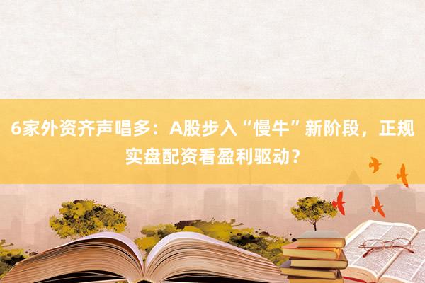 6家外资齐声唱多：A股步入“慢牛”新阶段，正规实盘配资看盈利驱动？