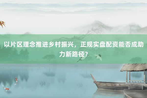 以片区理念推进乡村振兴,正规实盘配资能否成助力新路径?